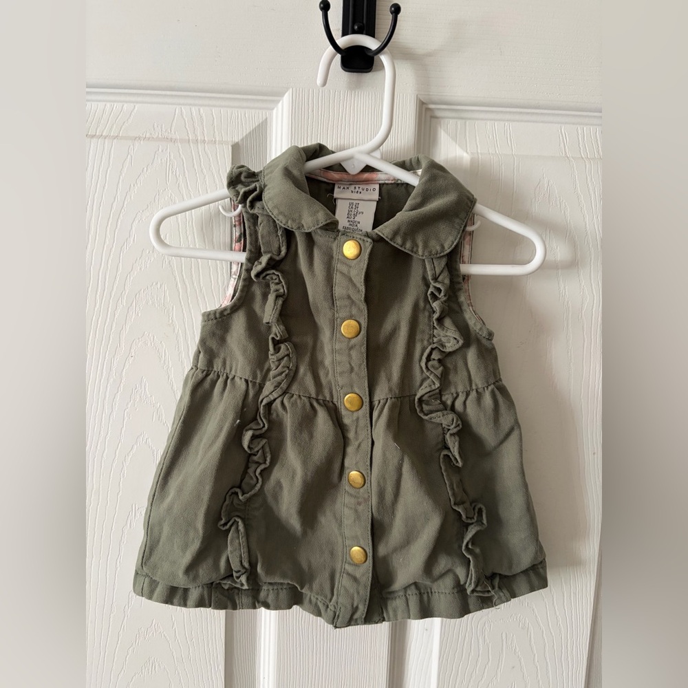 Max Studio Kids Olive Green Vest With Ruffles Girls Size 2T